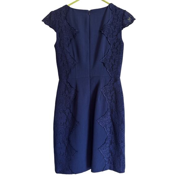 Adrianna Papell Navy Blue Lace Mix Media Sheath Dress Size 2 π Elegant - Picture 2 of 7